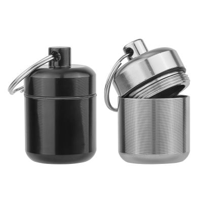 2pcs Ear Plug Carrying Case Keychain, 1.63x1.04 Inch Portable Earbud Plug Holder Waterproof Metal Earplug Case Ear Bud Organizer Jewelry Container for Travel Outdoor Activities (Black, Grey)