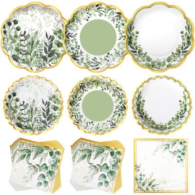 Skybooly 144 Pcs 48 Guests Sage Green Party Plates and Napkins Scalloped