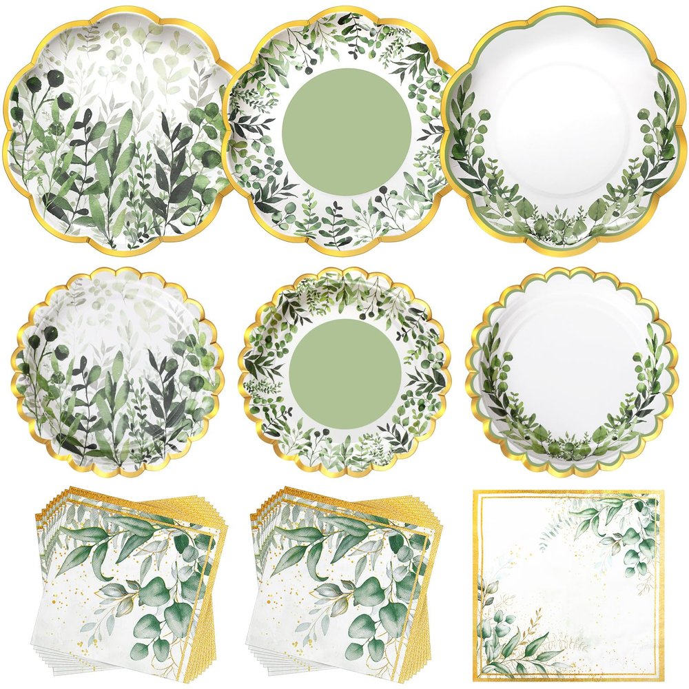 Skybooly 144 Pcs 48 Guests Sage Green Party Plates and Napkins Scalloped