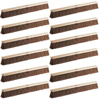 12 Pack Push Broom Head 36 Inch Commercial - Deck Scrub Brush Head with Natural Palmyra Bristles - Stiff Unflagged Broom Head for Rough Surface Cleaning - Heavy Duty Shop Broom Replacement Head