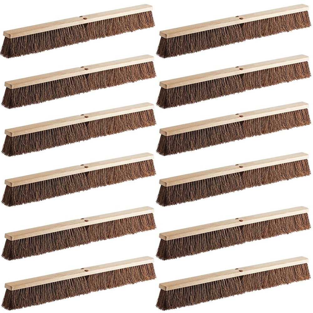12 Pack Push Broom Head 36 Inch Commercial - Deck Scrub Brush Head with Natural Palmyra Bristles - Stiff Unflagged Broom Head for Rough Surface Cleaning - Heavy Duty Shop Broom Replacement Head