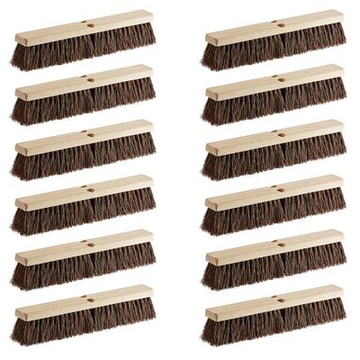 12 Pack Push Broom Head 18 Inch Commercial - Deck Scrub Brush Head with Natural Palmyra Bristles - Stiff Unflagged Broom Head for Rough Surface Cleaning - Heavy Duty Shop Broom Replacement Head