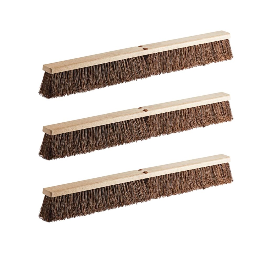 3 Pack Push Broom Head 36 Inch Commercial - Deck Scrub Brush Head with Natural Palmyra Bristles - Stiff Unflagged Broom Head for Rough Surface Cleaning - Heavy Duty Shop Broom Replacement Head
