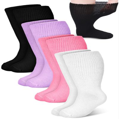 Bunnycool 4 Pairs Extra Wide Socks Swollen 30" Lymphedema Bariatric Socks Non Binding Loose Fit(10-13,Bright Color)