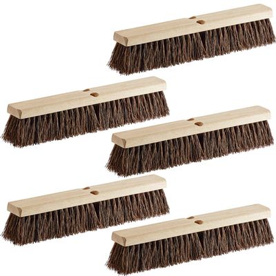 5 Pack Push Broom Head 18 Inch Commercial - Deck Scrub Brush Head with Natural Palmyra Bristles - Stiff Unflagged Broom Head for Rough Surface Cleaning - Heavy Duty Shop Broom Replacement Head