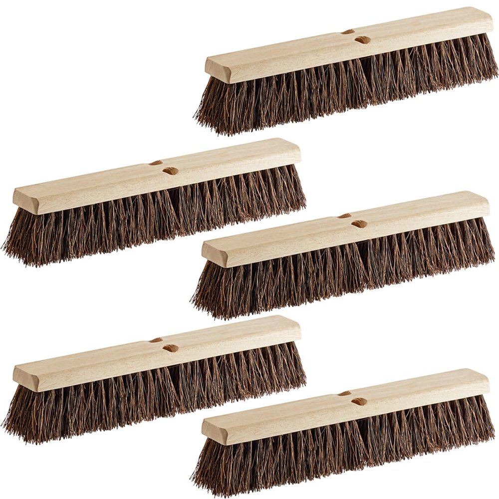 5 Pack Push Broom Head 18 Inch Commercial - Deck Scrub Brush Head with Natural Palmyra Bristles - Stiff Unflagged Broom Head for Rough Surface Cleaning - Heavy Duty Shop Broom Replacement Head