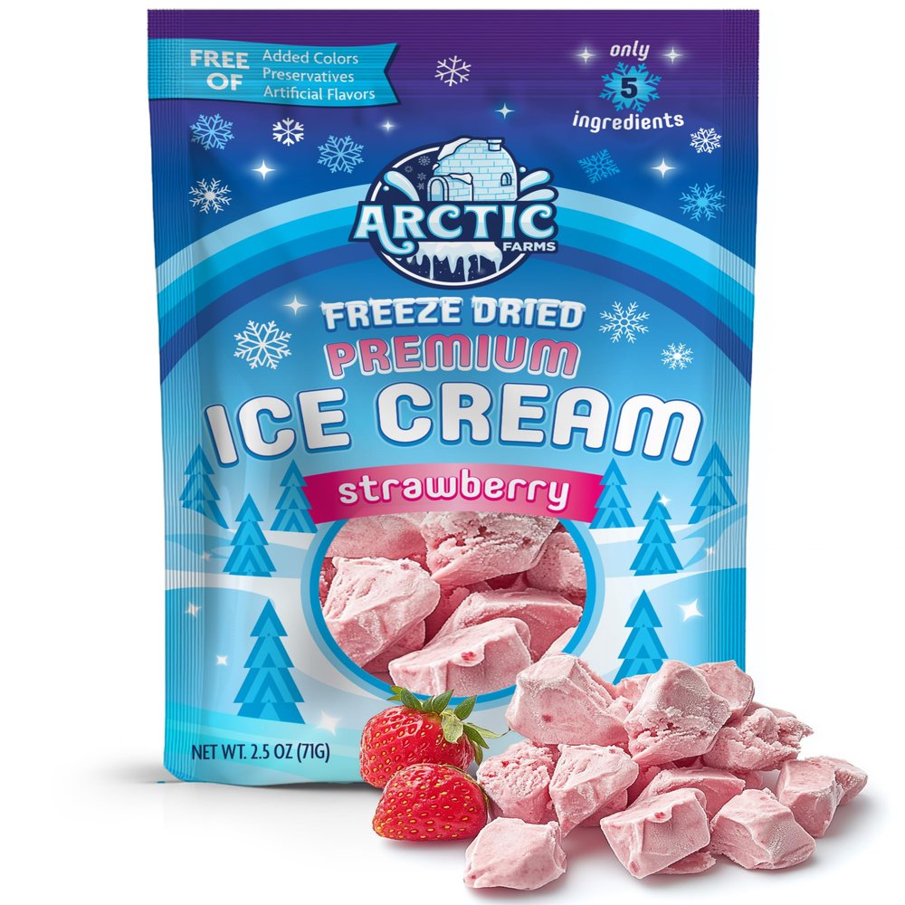 Arctic Farms Freeze Dried Premium Ice Cream That Does Not Melt (5 Ingredients) (Strawberry) (2.5oz)