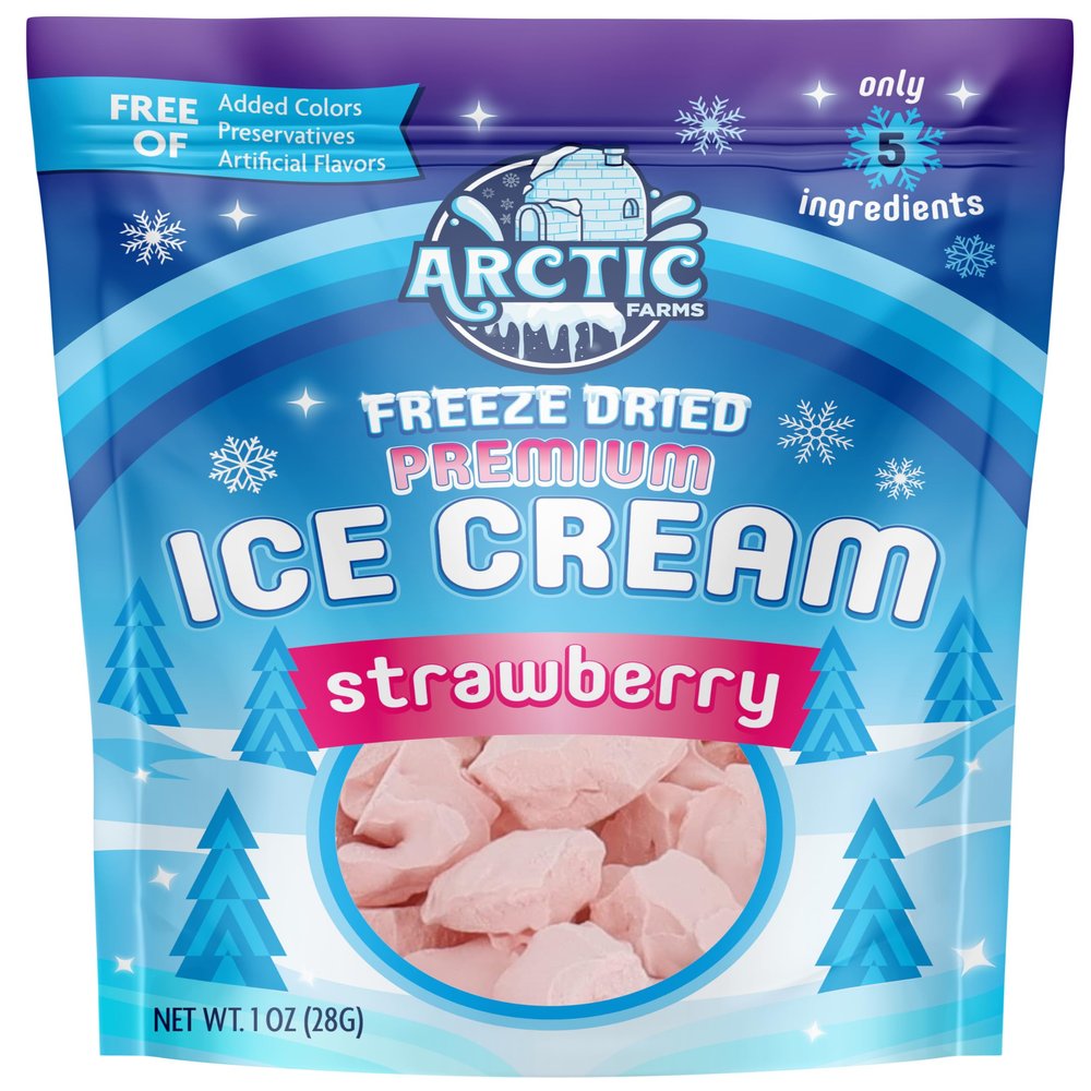 Arctic Farms Freeze Dried Premium Ice Cream That Does Not Melt (5 Ingredients) (1oz, Strawberry)