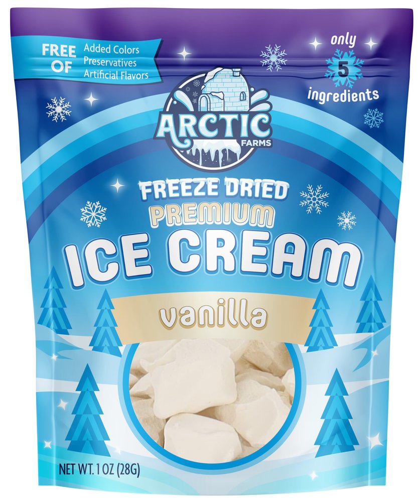 Arctic Farms Freeze Dried Premium Ice Cream That Does Not Melt (5 Ingredients) (1oz, Vanilla)
