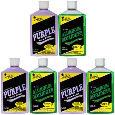 CALIFORNIA CUSTOM Purple Metal Polish & Aluminum Deoxidizer, Great for Aluminum, Brass, Copper, Chrome, Silver, Stainless and Gold, Set of 3