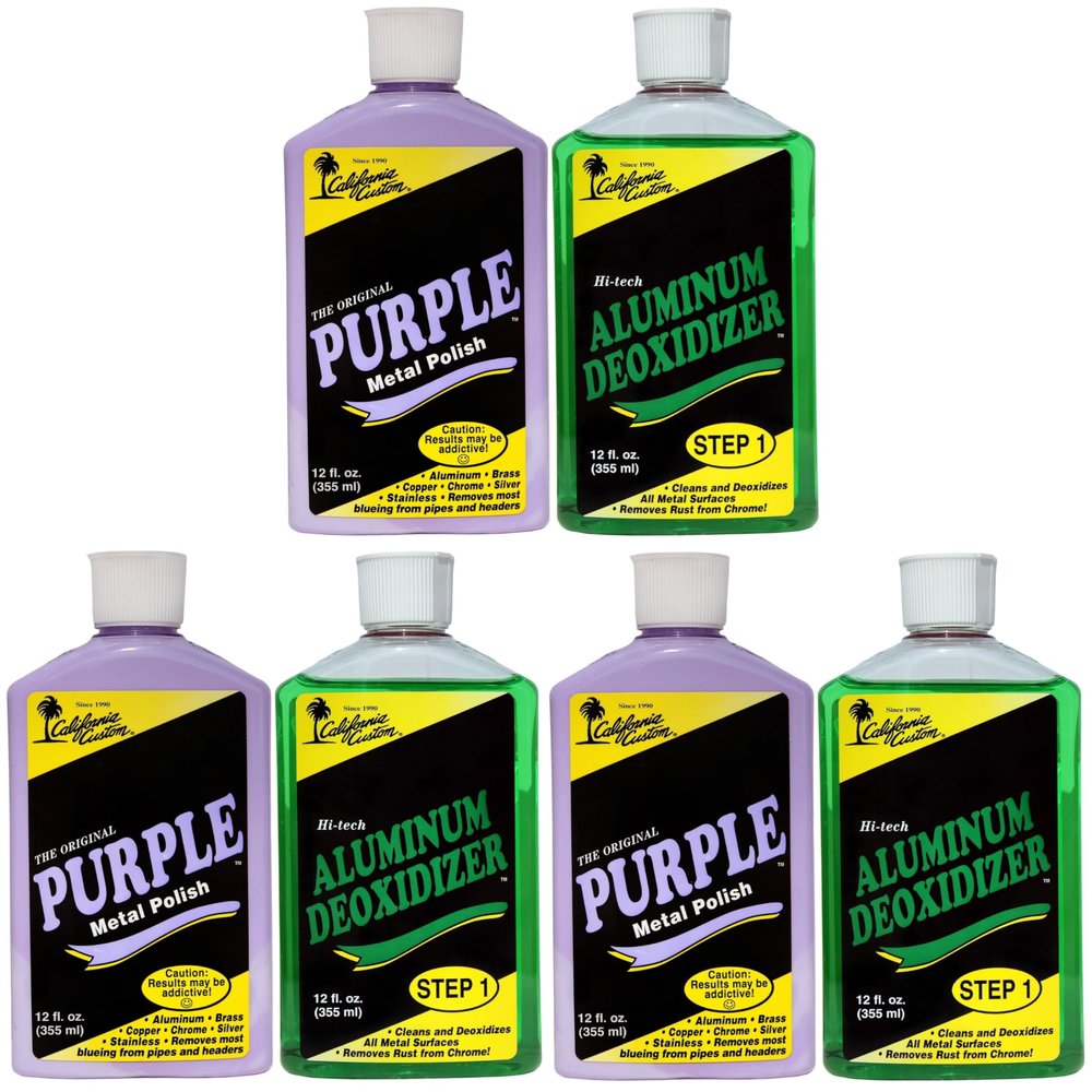 CALIFORNIA CUSTOM  Purple Metal Polish & Aluminum Deoxidizer, Great for Aluminum, Brass, Copper, Chrome, Silver, Stainless and Gold, Set of 3