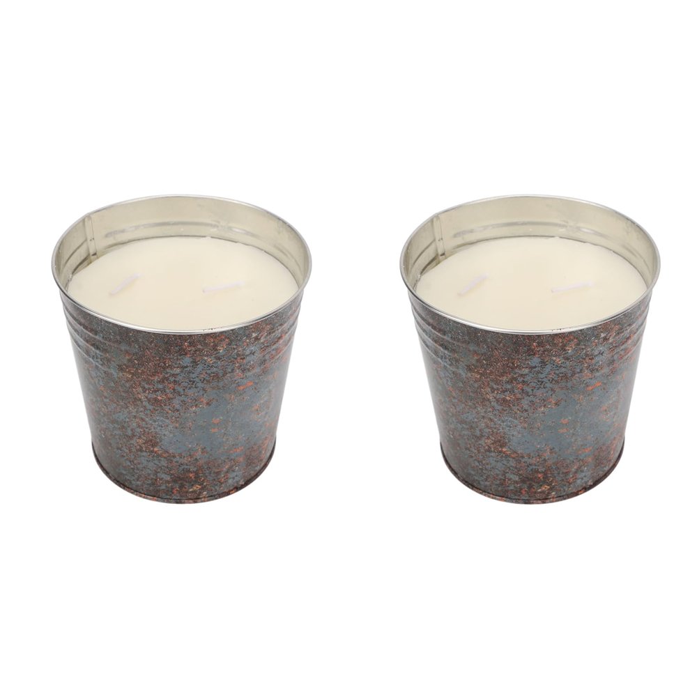 2 Pcs Large 3 Wicks Bucket Citronella Candle for Outdoor Camping Citronella Aromatherapy Candle, Small Galvanized Bucket with Handles for Home Decor
