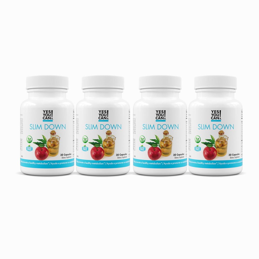 Yes You Can! Slim Down Dietary Supplements - with African Mango, L-Carnitine, Apple Cider Vinegar, Green Tea Extract, and Caffeine derived from Guarana Seed Extract, 120 Capsules/4 Month Supply