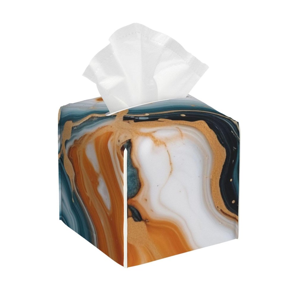 Elegant Square Leather Tissue Box Cover - Stylish & Waterproof Abstract Marble Stone Printed Tissue Box for Table Decor