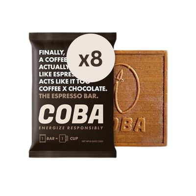 COBA Caffeinated Coffee Chocolate [1 Bar = 1 Espresso] - Energy Boost, Portable, All Natural Caffeine for Gym, Travel, Daily Use - Gluten Free, Non GMO (8 Pack, Espresso)