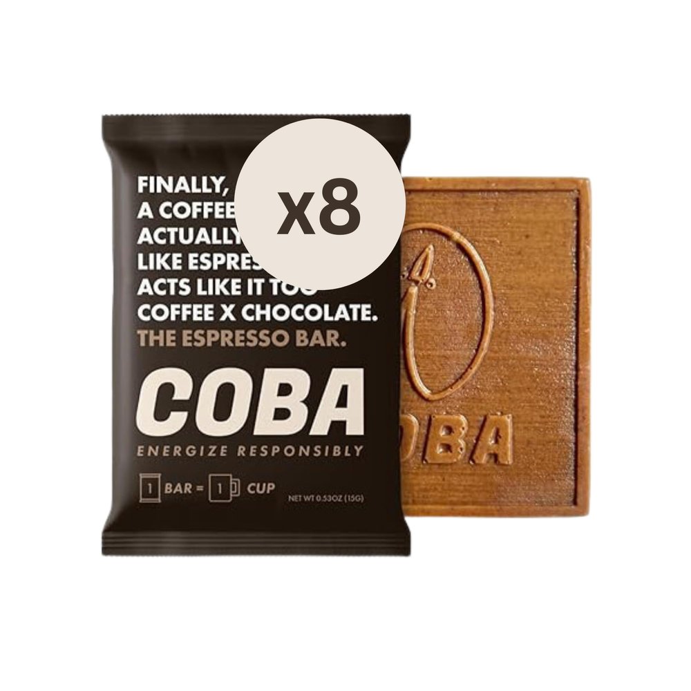 COBA Caffeinated Coffee Chocolate [1 Bar = 1 Espresso] - Energy Boost, Portable, All Natural Caffeine for Gym, Travel, Daily Use - Gluten Free, Non GMO (8 Pack, Espresso)