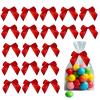 ULIFEBETTER 50PCS Red Bows, Satin Ribbon red Bow Twist Ties Bows with Double-Sided Tape for Treat Bags Red Bows for Crafts Gift Wrapping for Baby Shower Wedding Decorations(2.7x2.5 Inch) view 1
