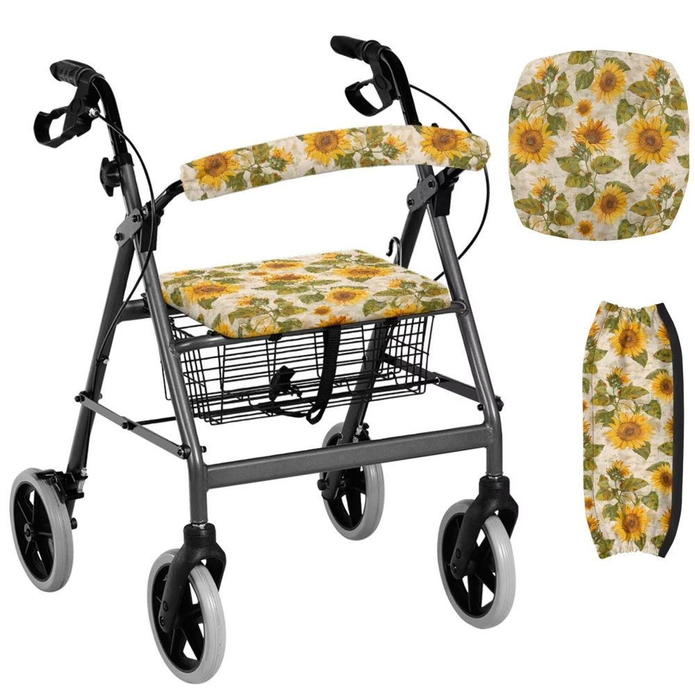 Cugasmaru Butterfly Sunflower Walker Seat Covers for Ladies Washable Seat Cover for Walkers for Seniors Universal Rollator Walker Seat and Backrest Covers Gift Covers