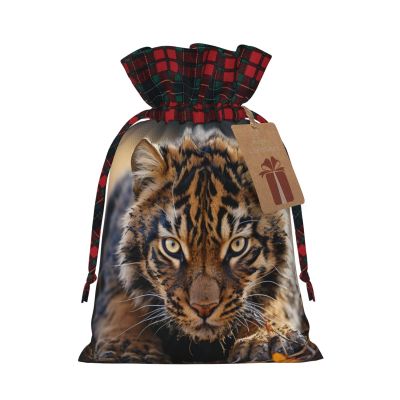 YKJJFVZ Tiger Print Drawstring Gift Bags,Christmas Gift Wrapping Sacks Pouches For Xmas Presents Party Favor