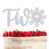 Snowflake Two Cake Topper, Winter 2nd Birthday Cake Decor, Joy to the World, Frozen Winter Wonderland Christmas 2nd Birthday Party Decoration Supplies, Silver Glitter view 1