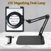 15X Magnifying Glass Desk Lamp, LED Desk Lamp with Base and Clamp, 5 Color Mode, 10 Stepless Dimmable, 84 Leds, 4.2" Diameter Real Glass Lens Magnifying Glass Lamp for Reading Close Work Repair Sewing view 2