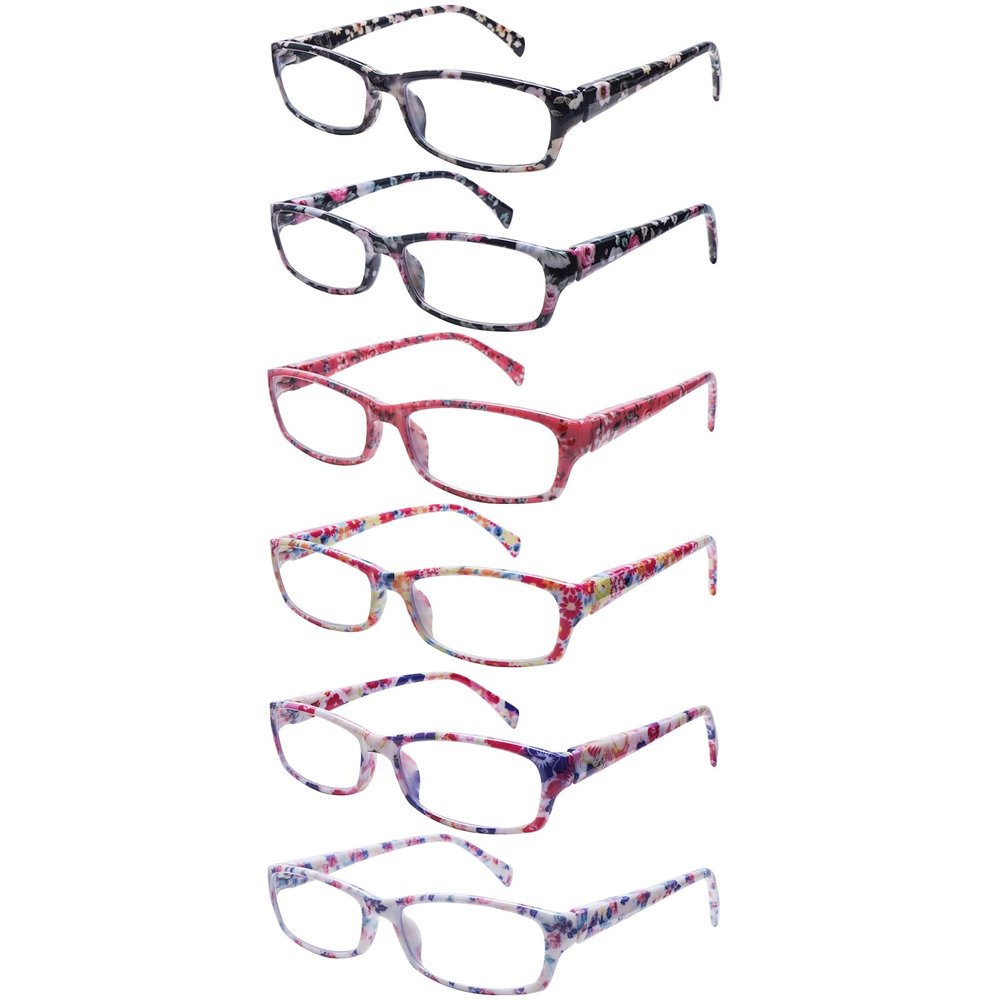 MAEOWN 5 Pack Reading Glasses for Women, Blue Light Blocking Computer Readers, Ease Blurry Vision Dry Eyes Anti UV Glare (6 Pack Mix C1, 0.00, x)