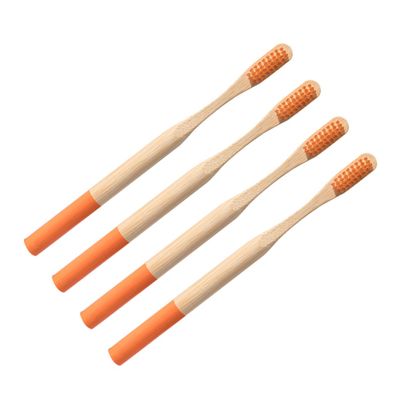 TOBBOMEY 4pcs Eco-Friendly Bamboo Toothbrush with Soft Bristles for Adults Biodegradable Oral Care Orange Kraft Box Packaging
