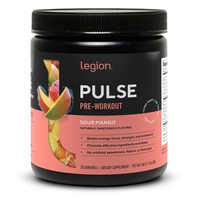 LEGION Pulse Pre Workout Supplement - All Natural Nitric Oxide Preworkout Drink to Boost Energy, Creatine Free, Naturally Sweetened, Beta Alanine, Citrulline, Alpha GPC (Sour Mango)