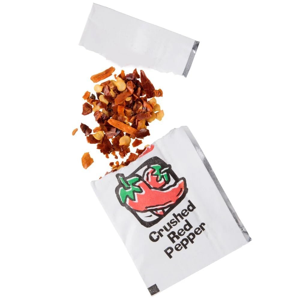 100 Count Crushed Red Pepper Packets (1g) by BEN & JANE  Gluten-Free & Vegan Pizza Topping  Individually Wrapped Single Serve Red Chili Flakes  Bulk Gourmet Seasoning for Takeout & Home Use