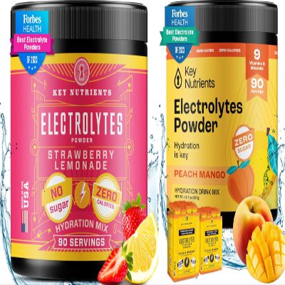 KEY NUTRIENTS Electrolyte Power Duo: Tropical Peach Mango & Juicy Strawberry Lemonade  Hydration & Endurance, Zero Sugar & Calories  180 Servings