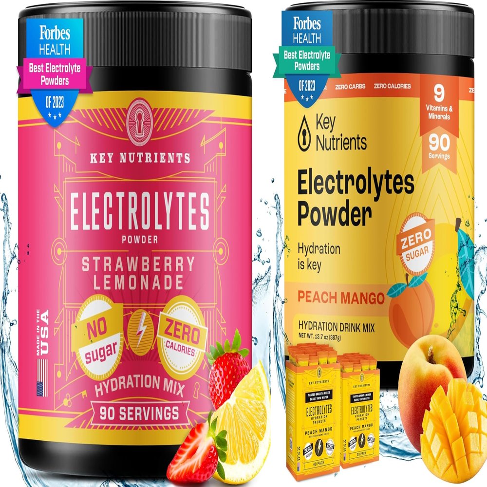 KEY NUTRIENTS Electrolyte Power Duo: Tropical Peach Mango & Juicy Strawberry Lemonade Hydration & Endurance, Zero Sugar & Calories 180 Servings