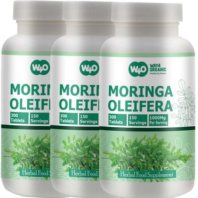 WAY 4 ORGANIC W4O Moringa Leaf Powder Capsules (Tablets) - 300 Pills, 150 Servings, 1000 mg (3 Pack)