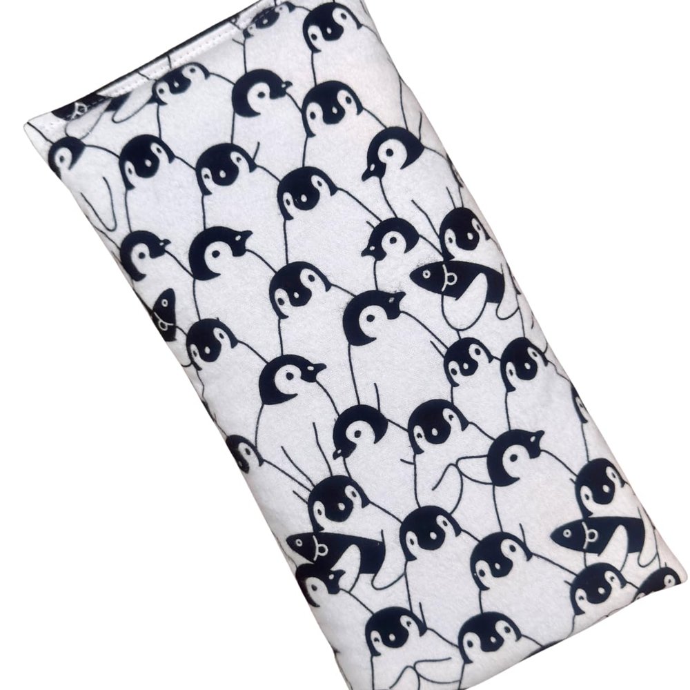 Microwave Heating Pad Filled with Flax Seed and Choice of Dried Herbs, Herbal Cold Pack, Good Size for Back Pain and Cramps, Hot and Cold Therapy, 6" x 12" (Penguin, Lavender & Peppermint)