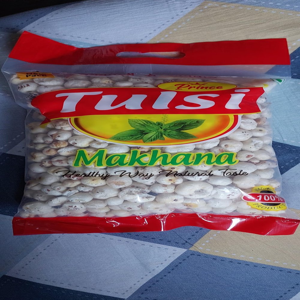 Tulsi Makhana (Fox Nut/Popped Lotus Seed), Plain Raw Uncooked, 3.5oz (100g), All Natural, Vegan, No Colors, Gluten Friendly, NON-GMO, Indian Origin