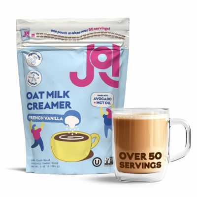 Oat Milk Coffee Creamer, French Vanilla. Makes over 50 servings. Vegan, Non-Dairy, Plant Based, Kosher, Shelf-Stable, and Gluten-Free - Use for Coffee, Add to Smoothies & Tea or Make Your Own Creamer. Prebiotic, Superfood, Shelf-Stable, Barista, Fort
