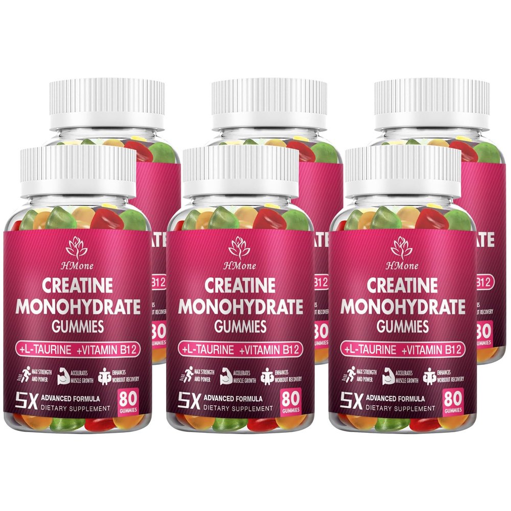 HMone Creatine Monohydrate Gummies - 5g for Men & Women, Creatine Chewable Supplements for Muscle Gain, Muscle Strength, Energy Boost, and Muscle Builder, Sugar Free, Vegan 6 Packs