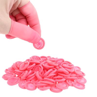 100 Pcs Finger Cots Finger Protectors, Medium Finger Protectors Disposable Fingertips Protective Finger Cots Silicone Non-allergenic Finger Gloves Suitable for Beauty Manicure Massage Electronic(Pink)