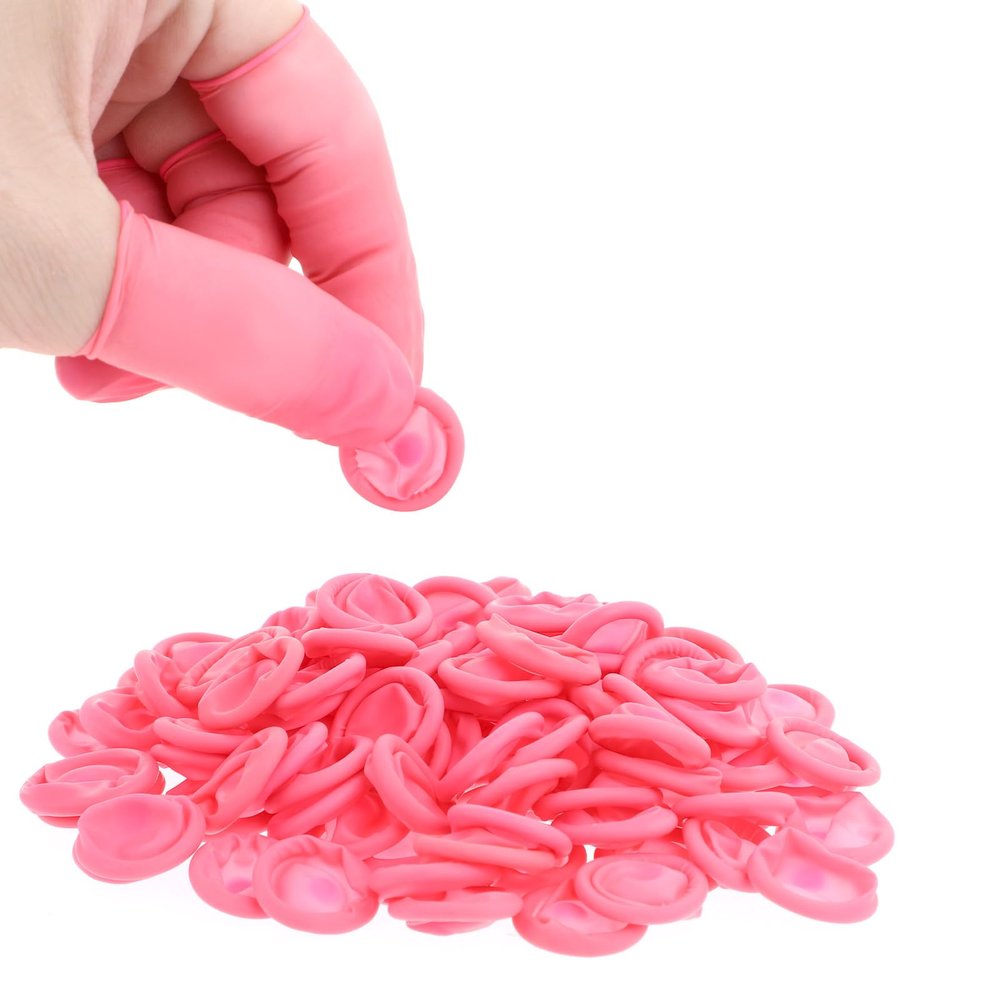 100 Pcs Finger Cots Finger Protectors, Medium Finger Protectors Disposable Fingertips Protective Finger Cots Silicone Non-allergenic Finger Gloves Suitable for Beauty Manicure Massage Electronic(Pink)