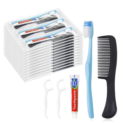 200 Sets Disposable Toothbrushes with Toothpaste Floss Comb Individually Wrapped, Disposable Toothbrush Bulk, 10g Toothpaste,Dental Floss,6in Comb Bulk Toothbrush Kit for Homeless,Airbnb,Hotel