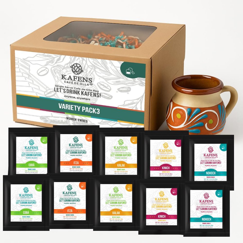 TEA BAG GIFT PACK3: Cafe De Olla Tea Bag, 100% Organic ingredients, 2ea. of our 5 Coffee varieties, Piloncillo (unprocessed cane sugar), Ceylon cinnamon, and a Jarrito (Pack of 1)