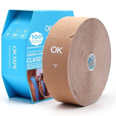 OK TAPE Kinesiology Tape Pre Cut Strips Bulk (100 PCS),Elastic Cotton Latex Free Hypoallergenic Athletic Tape Roll for Muscle Joint Knee,Waterproof k Tape 2in10in/PCS