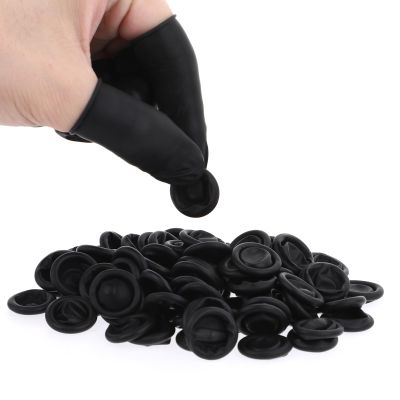 100 Pcs Finger Cots, Disposable Silicone Fingertips Protective Suitable for Beauty Manicure Massage (Black)