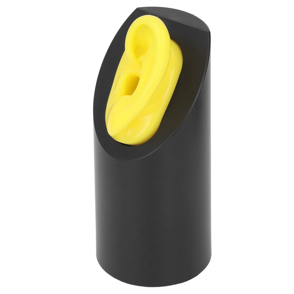 Silicone Ear Model Statue for Acupuncture Simulation Training Medium Yellow Cylinder M Size Left Ear Display Stand for Students and Practitioners