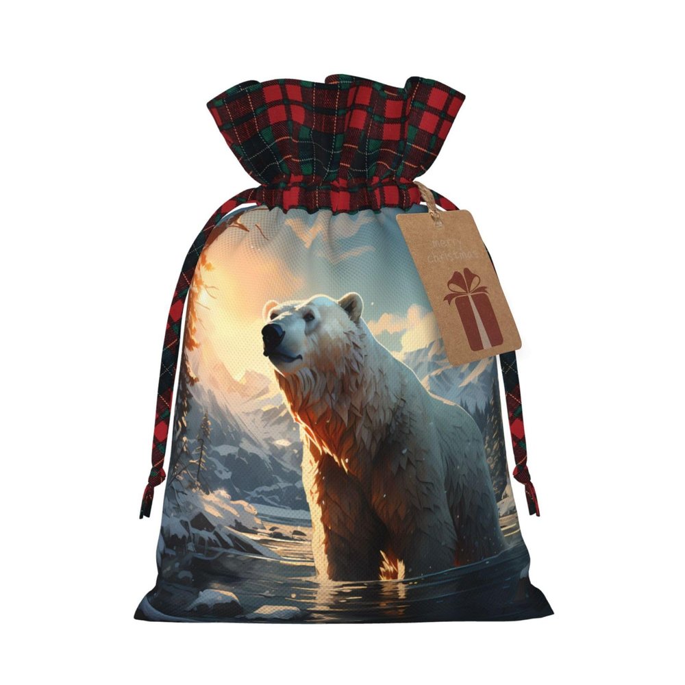 WZYCWB Polar bear in winter Christmas Gift Bags, Burlap Drawstring Gift Bags for Christmas Party Supplies Decoration Bags, 8.3 * 11.8 Inch