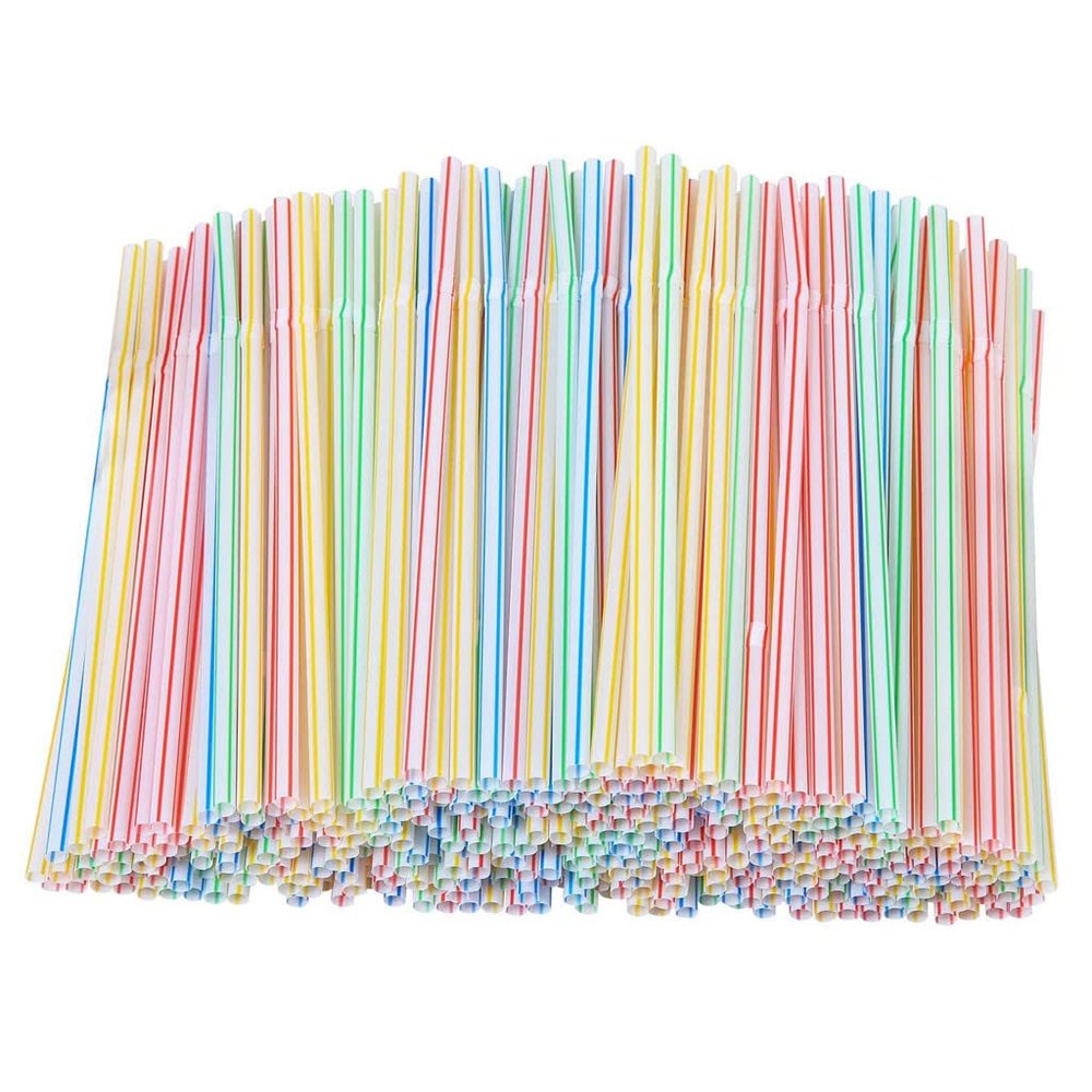 [200 Pack] 8" High Flexible Plastic Straws, Disposable Drinking Straws - Striped Assorted Colors