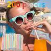 [200 Pack] 8" High Flexible Plastic Straws, Disposable Drinking Straws - Striped Assorted Colors view 2