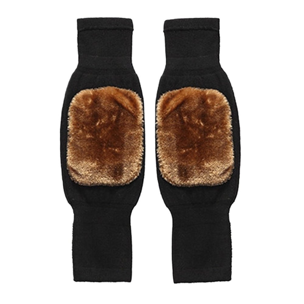 1 Pair Wool Knee Brace Pads Winter Warm Thermal Knee Warmers Thicken Lengthen Elastic Knees Sleeves(Brown)