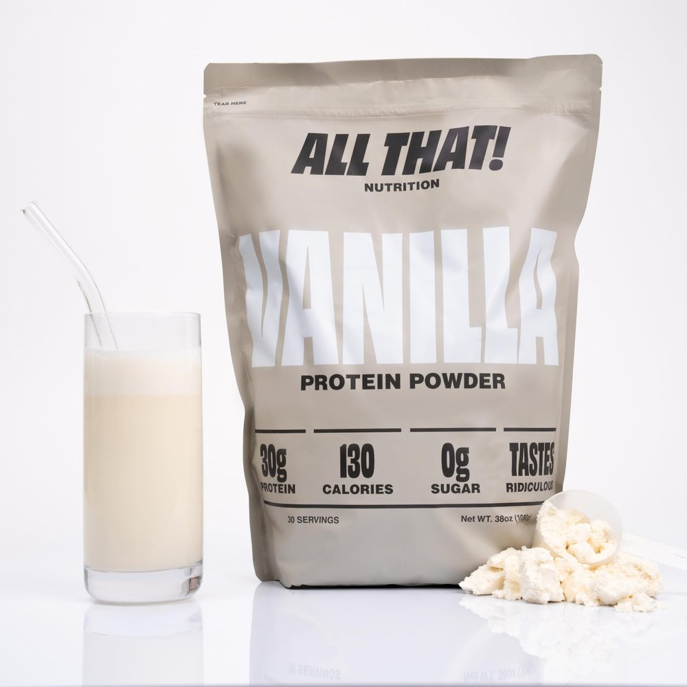 ALL THAT! NUTRITION Vanilla Protein Powder, 30G Whey Protein, Low Calorie, 0g Sugar, No Artificial Flavors, Soy-Free & Gluten-Free, 30 Servings