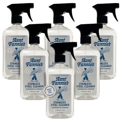 Aunt Fannie's Stainless Steel Spray Cleaner, Powered by Vinegar, Fingerprint and Residue Remover for Refrigerator, Dishwasher, Oven, Grill, Sink, Stovetop, and Other Appliances, Pack of 6