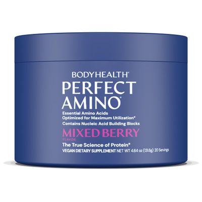 BodyHealth PerfectAmino - BCAA and EAA Powder for Pre and Post Workout - Amino Acid Energy Drink for Men and Women to Support Lean Muscle and Recovery - Mixed Berry - 20 Servings
